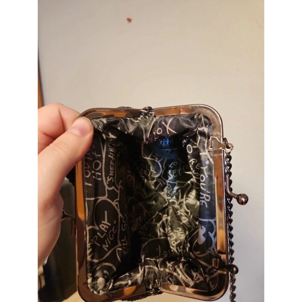 Betsey Johnson Black Sequin Clutch with Chain Strap - Picture 4 of 7